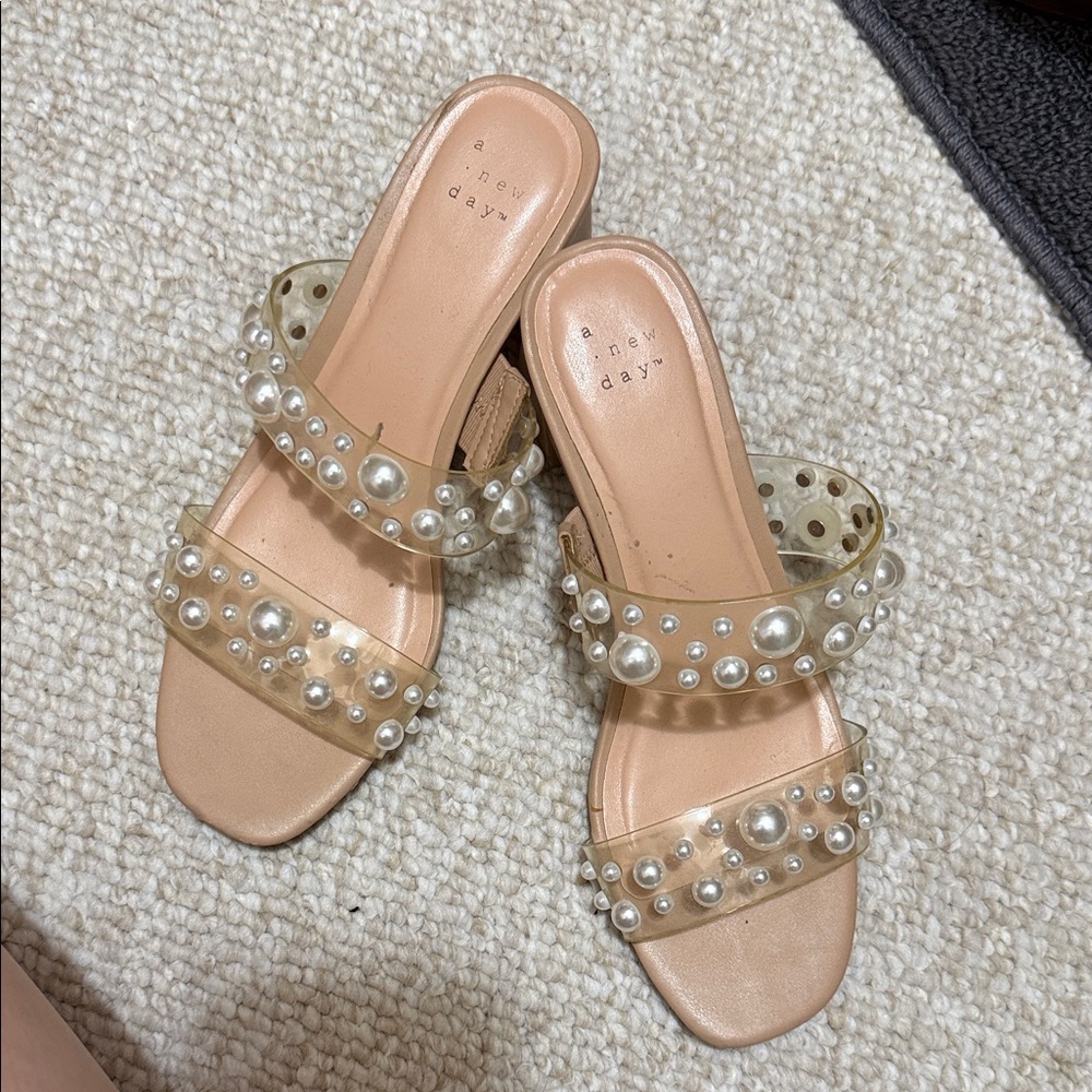 a new day Nude Clear Pearl-Embellished Slide Mules